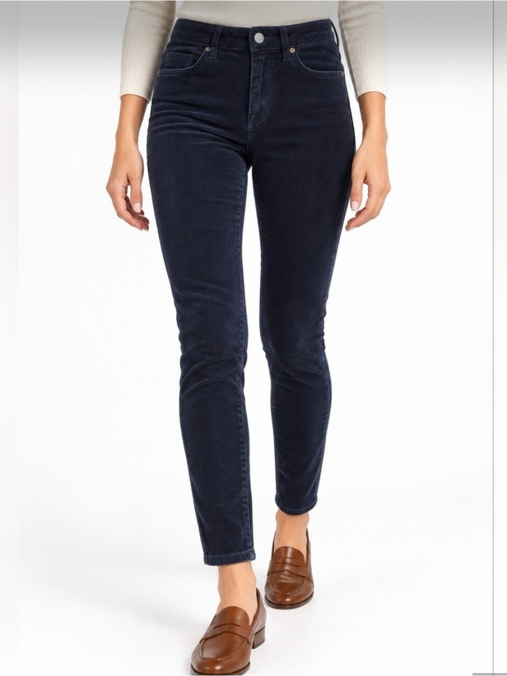 Pilcro Deep Navy Velvet Skinny Ankle Jeans